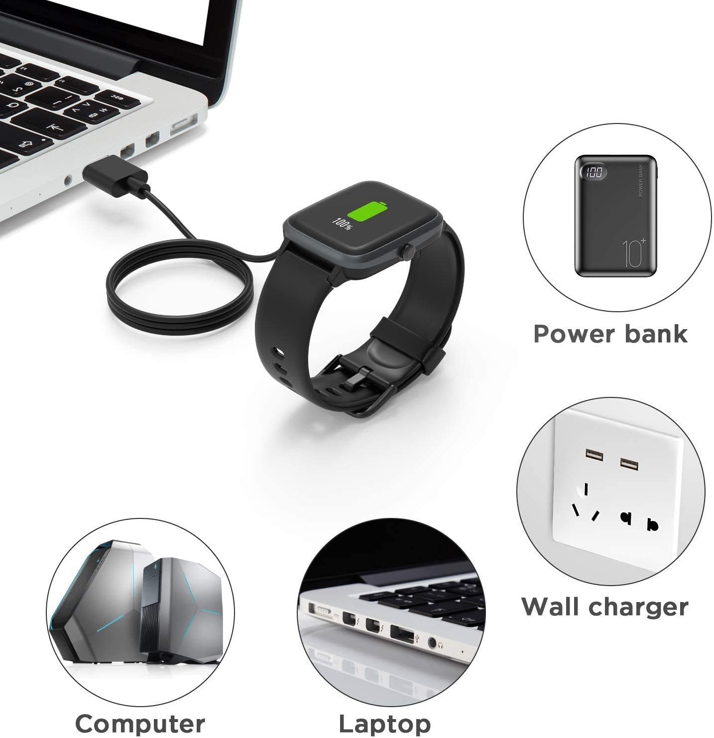 Magnetic USB Charging Cable Compatible with LESHIDO Smart Watch, Replacement Charger for CS08 Smart Watch (White)