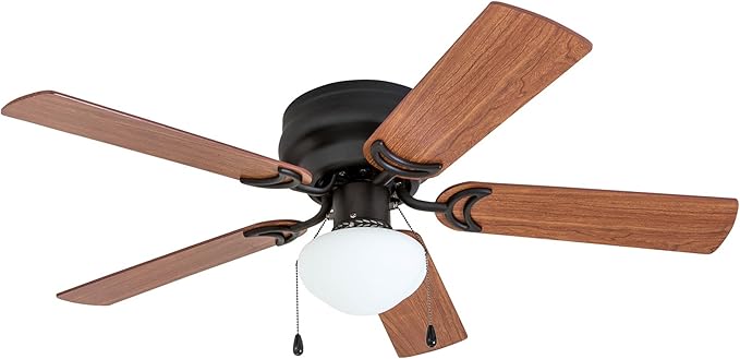 Prominence Home Alvina Traditional 42 Inch Ceiling Fan with Light, LED Flush Mount Ceiling Fan, Indoor Fan with 5 Blades, Light Cherry and Maple Brown Blade Finish Options, Bronze (50860-01)