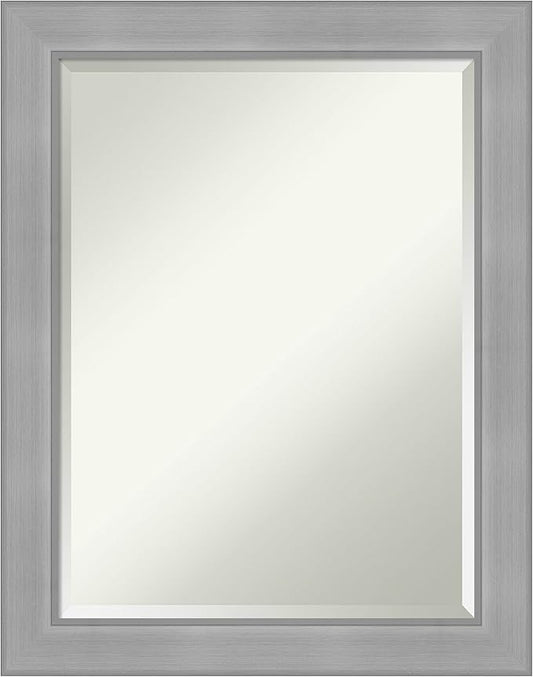 Amanti Art Silver Bathroom Mirror for Over Sink, 28x22 Vista Brushed Nickel Rectangle Vanity Mirror, Medium Casual Frame, Hangs Horizonally and Vertically, Bathroom Wall Decor, Beveled Edge