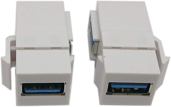 USB 3.0 Keystone Jack Inserts, zdyCGTime (2-Pack) 90 Degree Right Angled USB 3.0 Adapters Female to Female Connector for Wall Plate Outlet Pane (White USB 3.0 A)