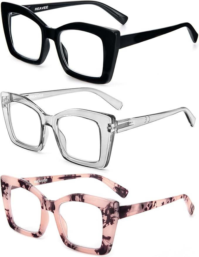 REAVEE Oversized Square Reading Glasses Oprah Style for Women, Blue Light Blocking Large Frame Computer Readers Spring Hinge