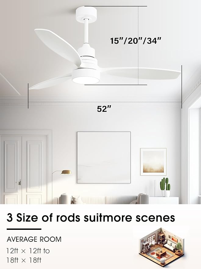 Sofucor Ceiling Fan with Lights, 52 Inch Low Profile Flush Mount Mordern Wood Ceiling Fan with Remote for Indoor Farmhouse Bedroom Living Room Outdoor Patio Porch, Reversible DC Motor, Noiseless