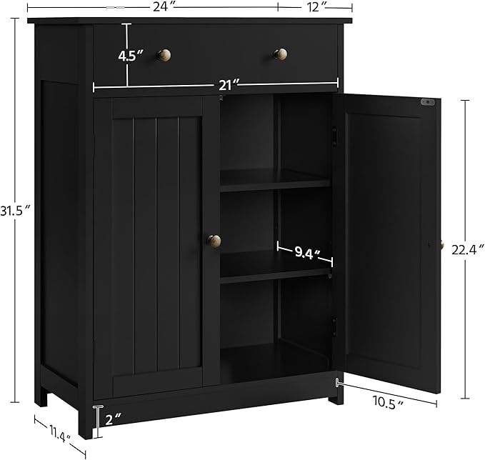 Yaheetech Bathroom Storage Cabinet with 1 Drawer and 2 Doors, Bathroom Floor Cabinet with Adjustable Shelf, Wooden Storage Units for Living Room, Entryway, Small Space, Black
