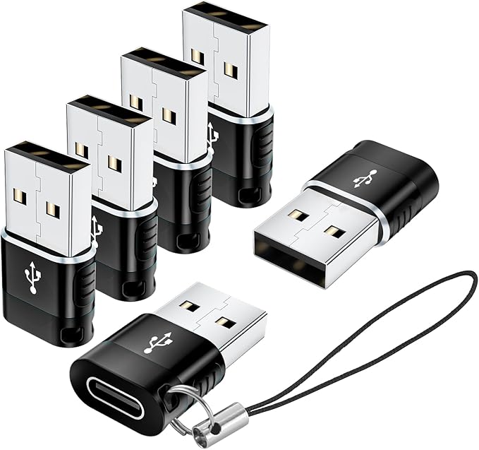 USB to USB C Adapte 6-Pack,Type C Female to A Male,USB A to C Adapter Type-C Charger Cable Converter for iPhone 17 16 15 14 Plus Pro Max,iPad Pro Air 4 Mini 6,Samsung S25 S24 S23