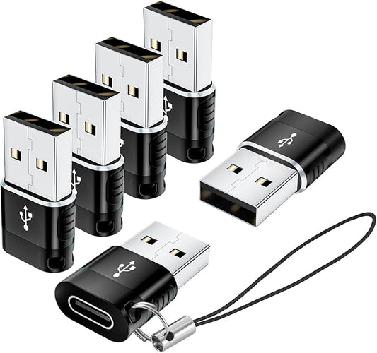 USB to USB C Adapte 6-Pack,Type C Female to A Male,USB A to C Adapter Type-C Charger Cable Converter for iPhone 17 16 15 14 Plus Pro Max,iPad Pro Air 4 Mini 6,Samsung S25 S24 S23