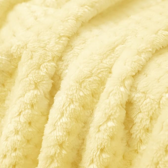 Exclusivo Mezcla Fleece Throw Blanket, Super Soft and Warm Blankets for Couch, Sofa and Bed Waffle Textured, Cozy, Fuzzy and Lightweight (Light Yellow, 40x50 Inches)