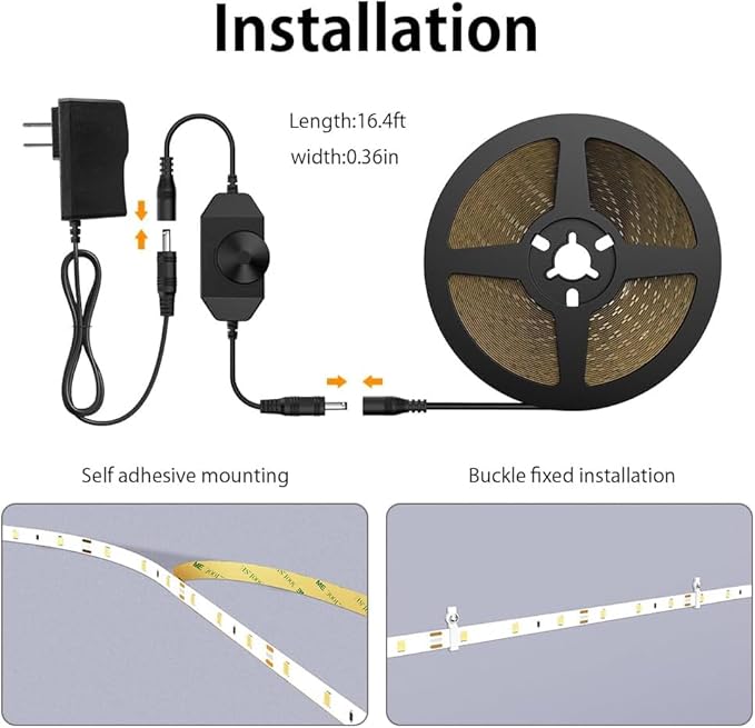 Onforu LED Light Strip,16.4ft Dimmable LED Tape Light, 6000K Daylight White Strip Lighting, 300 LEDs Flexible Vanity Mirror Light, 5M 12V Ribbon Rope Light for Bedroom, Under Cabinet,Kitchen,Christams