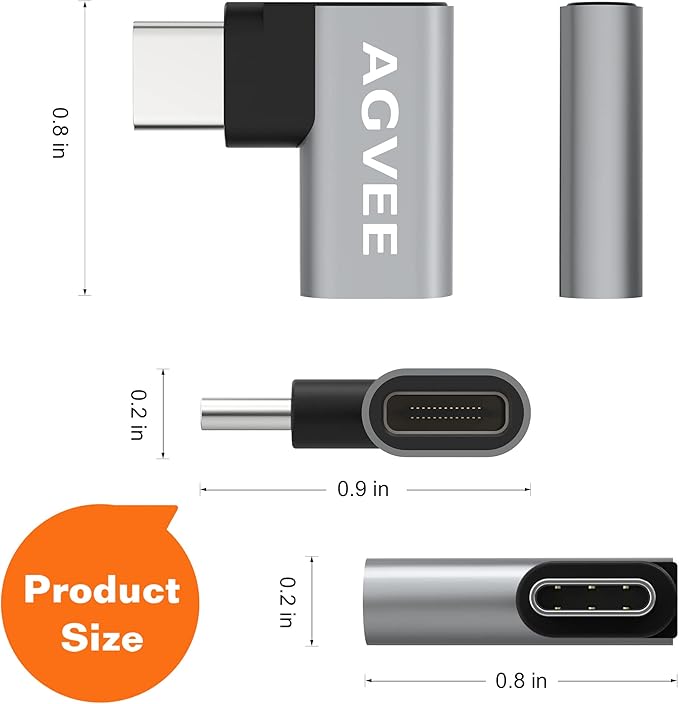 AGVEE 4 Pack Side Angle 90 Degree USB-C Male to USB-C Right Angled Female Adapter (Type-C 3.2 Gen 2) Converter Video Type-C 10G Data Extension Coupler Converter Connector, Black