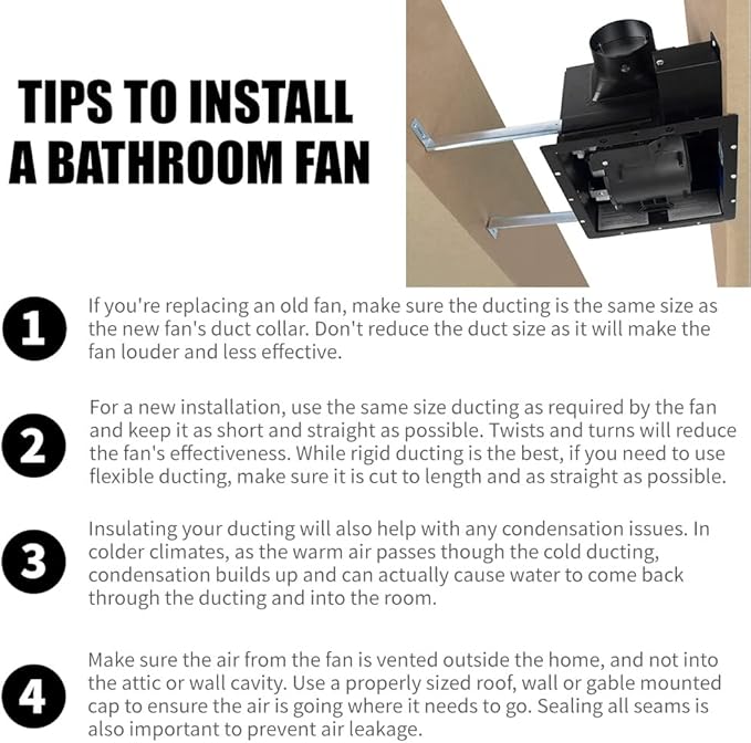 BV Bathroom Exhaust Fan 90CFM - Bathroom Fan 0.9 Sones, 4" Duct Collar,Rooms Up to 80-90 Sq. Ft. |Energy-Saving Ventilation Fan - No Attic Access & Ultra-Quiet | Energy Star, HVI 2100, UL Certified