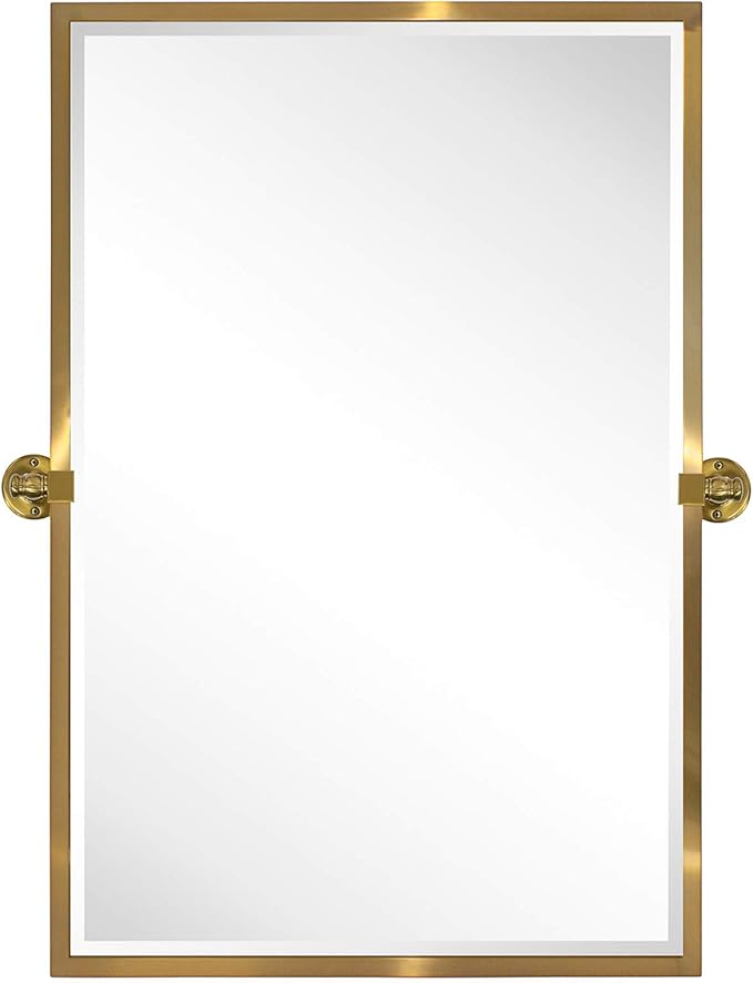 TEHOME Brushed Gold Metal Framed Pivot Rectangle Bathroom Mirror Tilting Beveled Vanity Mirrors for Wall, Overall 27.9 x 36 inches (Mirrror 24 x 36 inches)