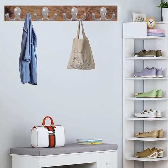 10pcs Coat Hooks Hardware, Wall Hooks Heavy Duty Hooks for Hanging Coats Double No Rust Hook Wall Mounted for Key, Towel, Bags, Cup, Hat (Silvery)