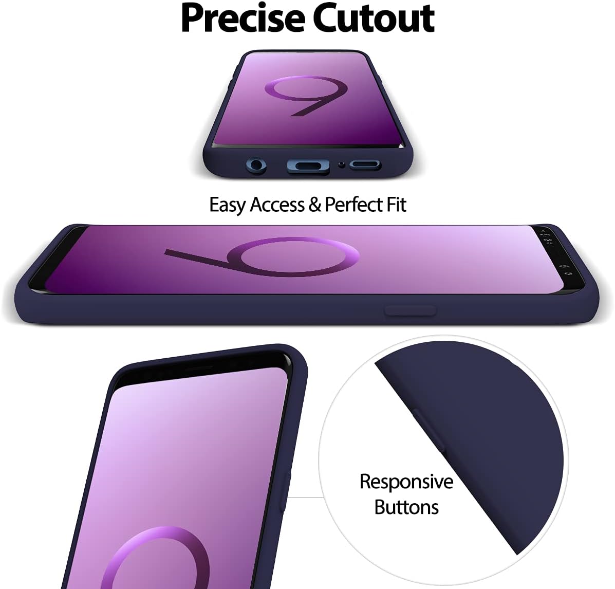 GOOSPERY Liquid Silicone Case for Galaxy S9 5.8" (2018), Shockproof Cover with Soft Microfiber Lining, Navy.
