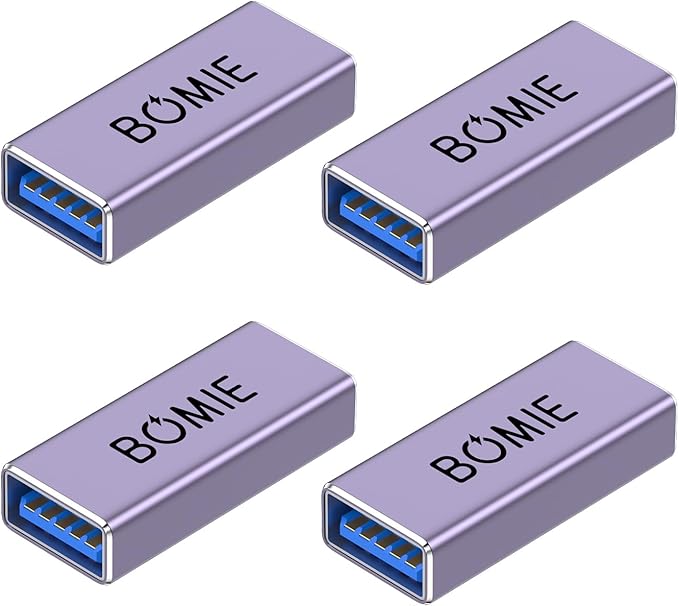 BOMIE USB Female to Female Adapter 4 Pack, USB 3.0 Type-A Female to Female Extension Adapter Connector, 5Gbps Data Transfer and Charging for Connecting Extension Two USB-A Male Ends Cable Purple