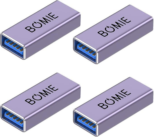 BOMIE USB Female to Female Adapter 4 Pack, USB 3.0 Type-A Female to Female Extension Adapter Connector, 5Gbps Data Transfer and Charging for Connecting Extension Two USB-A Male Ends Cable Purple