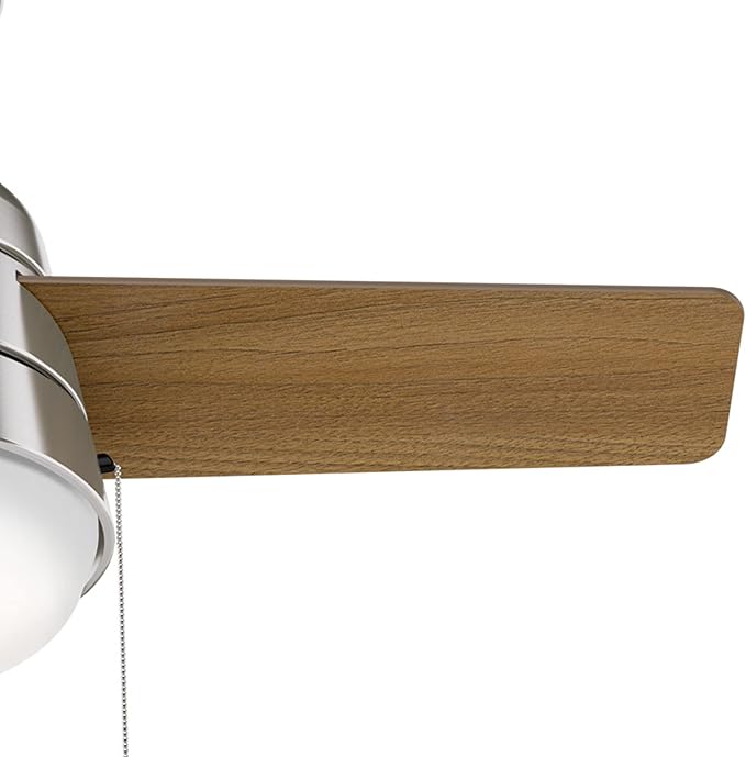Hunter 36 inch Small Indoor Ceiling Fan with LED Light and Pull Chain - Modern Ceiling Fan, Standard Mount, 3 Blades, For Bedroom, Home Office, or Laundry Room, Quiet - Aker 59303, Brushed Nickel