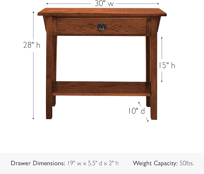 Leick Home Mission Console Table, Solid Wood, 1 Storage Drawer, Bottom Display Shelf, Narrow Depth, Easy-Assembly, For Living Room/Hallway, Russet, 30 in L x 10 in W x 28 in H, 9057-RS