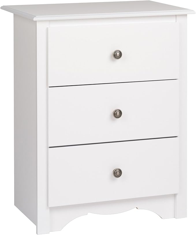 Prepac Sonoma Traditional Tall Nightstand Side Table with 3 Drawers, Functional Tall 3-Drawer Bedside Table 16" D x 23" W x 29" H, White, WDC-2403