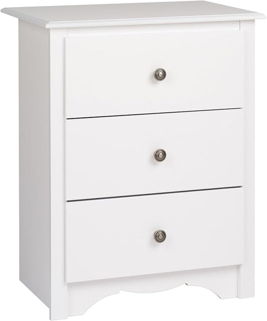 Prepac Sonoma Traditional Tall Nightstand Side Table with 3 Drawers, Functional Tall 3-Drawer Bedside Table 16" D x 23" W x 29" H, White, WDC-2403