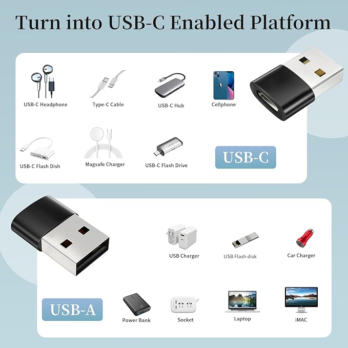 [10Pack] USB to USB C Adapter with USB C Male to USB Female OTG Converter for iPhone 15 14 13 Pro Max, Apple Watch Ultra 9 8,Samsung S24 S23 S22 S21,AirPods,iPad,Nintendo Switch