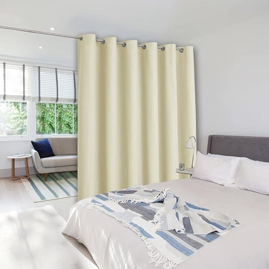 NICETOWN Privacy Room Separating Divider, Wall Space Dividers Curtain Screen Partition for Rooms, Sound Barriers, Sliding Door Insulated Curtain, Beige, 10ft Wide x 7ft Long