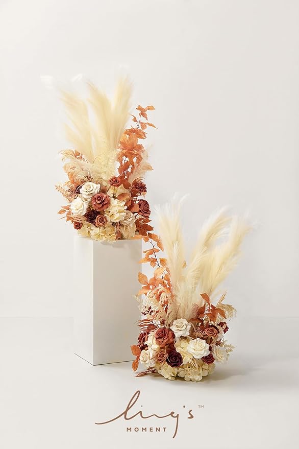 Ling's Moment 41" Tall Fall Free Standing Artificial Flowers Arrangements 2 pcs Wedding Arch Altar Stage Decorations Rust Sepia For Ceremony Reception Rose Fake Floral Party Outdoor Centerpieces Decor