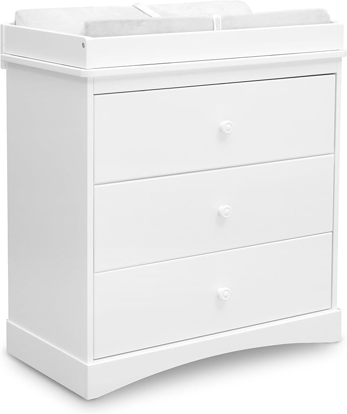 Delta Children Sutton 3 Drawer Dresser with Changing Top and Interlocking Drawers - Greenguard Gold Certified, Bianca White