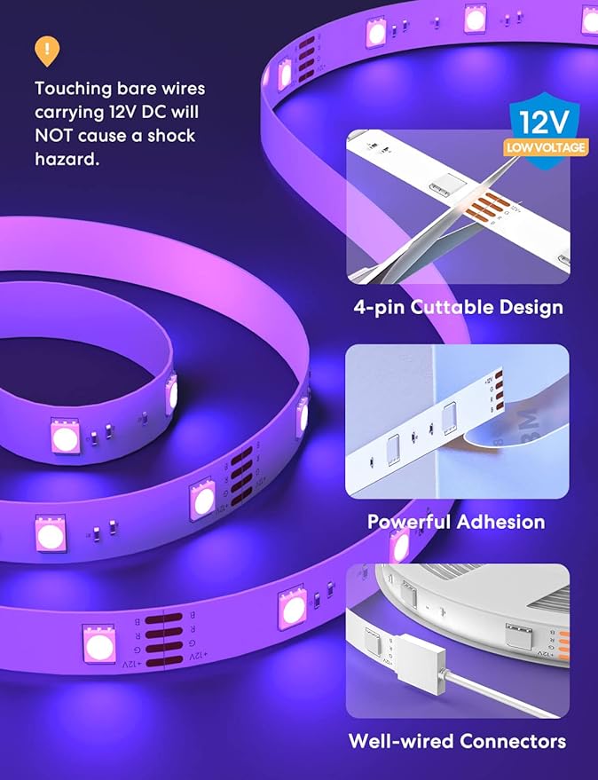 meross Smart LED Strip Lights, 32.8ft WiFi RGB Strip, Works with Apple HomeKit, Siri, Alexa&Google and SmartThings, App Control, Color Changing Lights Strip for Room, Party, Festivals, UL Listed