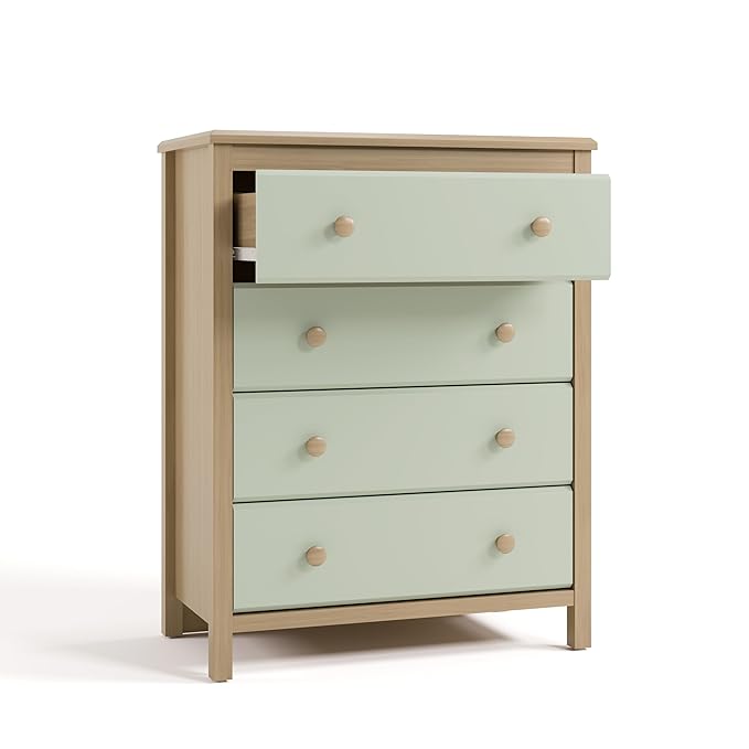 Storkcraft Alpine 4 Drawer Dresser (Driftwood with Sage) – GREENGUARD Gold Certified, Kids Storage Organizer, Modern 4 Drawer Chest for Bedroom, Must-Have Nursery Storage