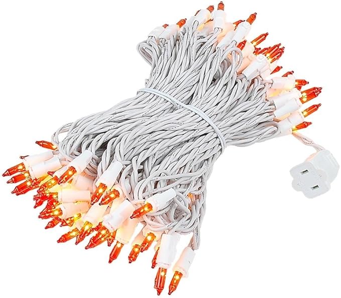 Novelty Lights 50 Feet 100 Bulb Incandescent Mini Light String, Amber with 6-Inch Spacing on White Wire, UL Listed Commercial Grade Indoor/Outdoor Mini Lights, Connectable End-to-End