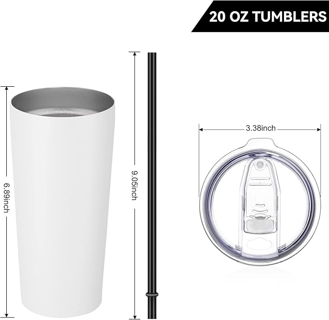 VEGOND 20oz Tumbler Bulk with Lid and Straw 1 Pack, Stainless Steel Vacuum Insulated Tumbler, Double Wall Coffee Cup Travel Mug, White