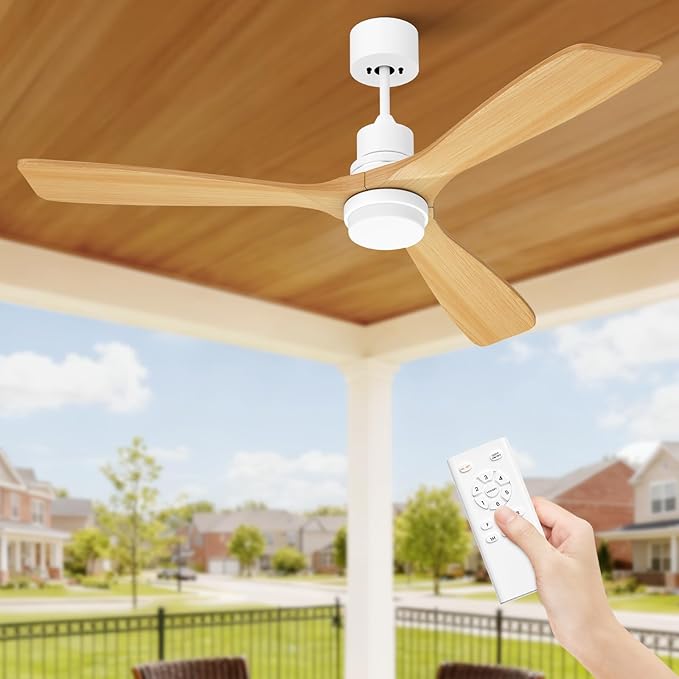 Obabala Ceiling Fan with Light 52 in Outdoor Ceiling Fans with Light and Remote, Modern 3 Wooden Blades, 6 Speed Reversible DC Motor for Patios, Kitchen Bedroom Porch