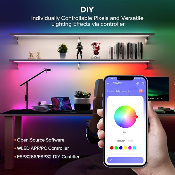SEZO WS2812B LED Strip Light 3.3FT/1M 144LEDs/m Individually Addressable Programmable 5050SMD Digital RGB Alloy Wires Flexible Dream Color IP65 Waterproof PCB White DC5V