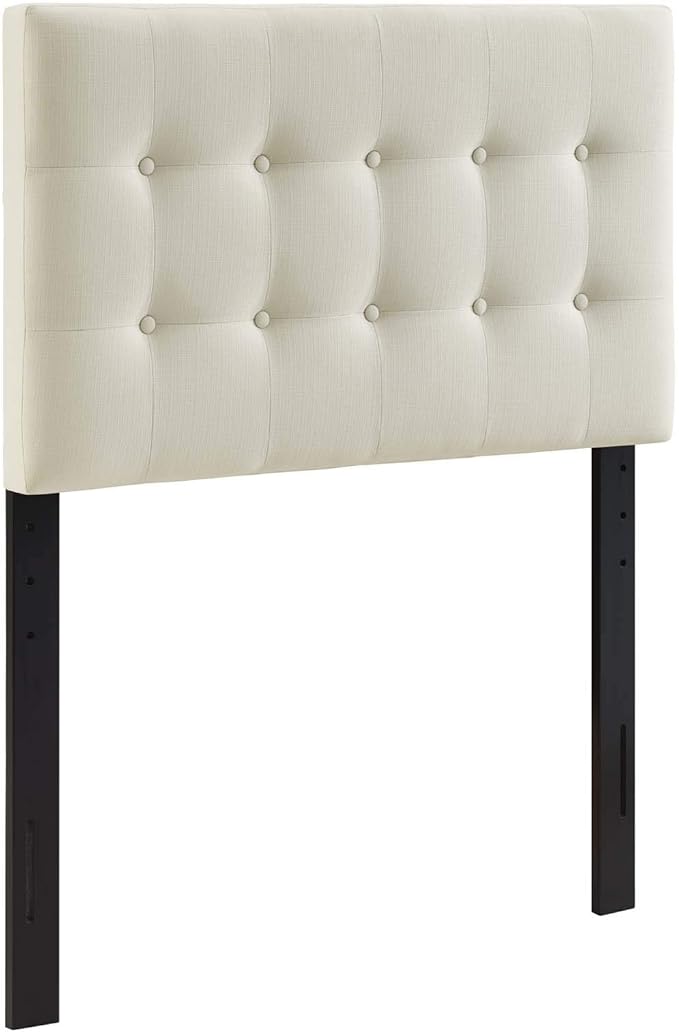 Modway Emily Tufted Button Linen Fabric Upholstered Twin Headboard in Ivory