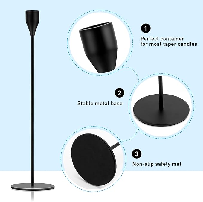 Black Candlestick Holder Set of 24 for Taper Candles, Decorative Candle Holders Bulk Candle Stick Holders Taper Candle Holders for Table Centerpiece Wedding Dinning Party Anniversary Home Decor