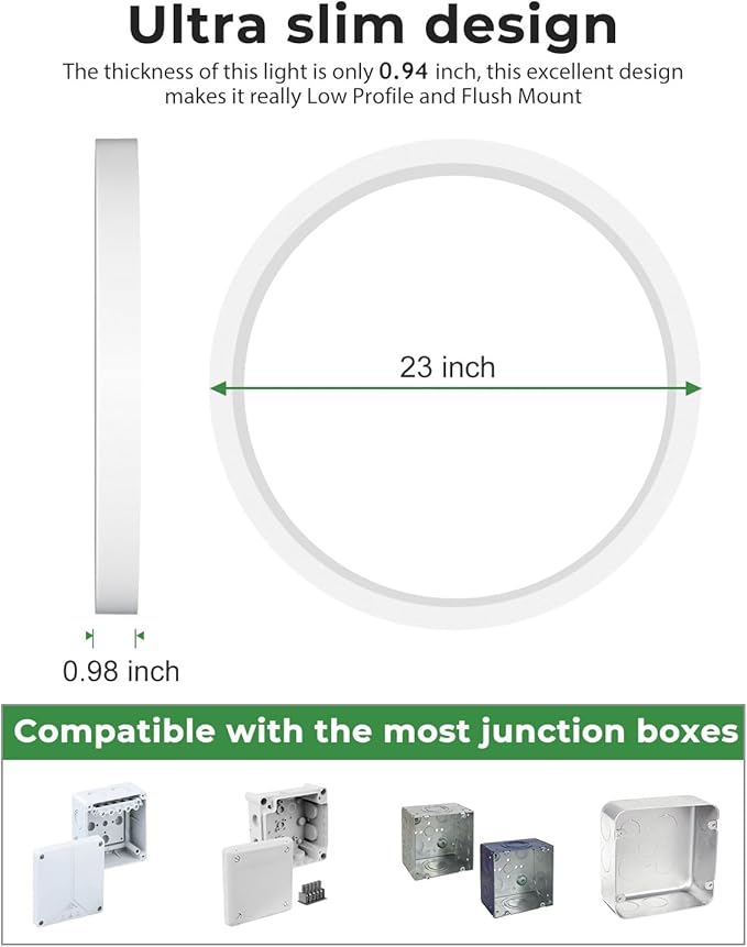 hepside 23INCH Big Dimmable Flush Mount Ceiling Light Fixture White, 3CCT Selectable 3000/4000/6500K Ceiling Lamp, 50W 5000LM Super Bright Low Profile Light for Bedroom, Kitchen, Bathroom, Hallway