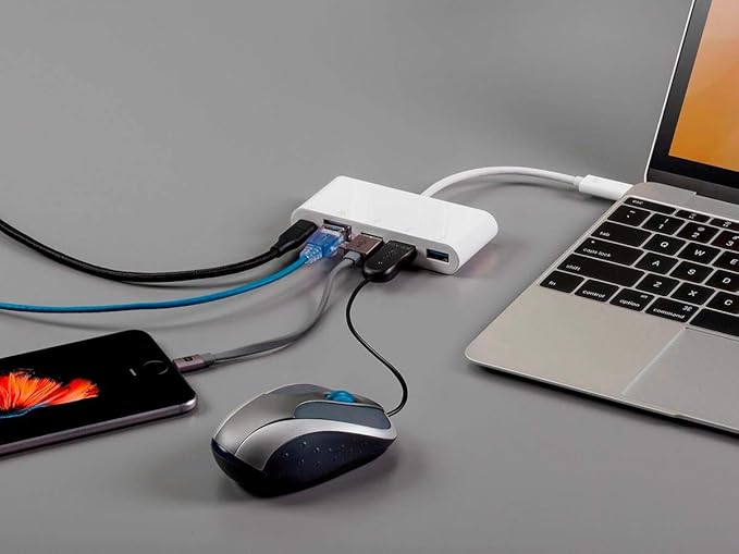 Monoprice USB-C Multiport Adapter - RJ45, USB-A and USB-C Ports, Mirror Display, Up To 1080p @ 60hz, White - Select Series
