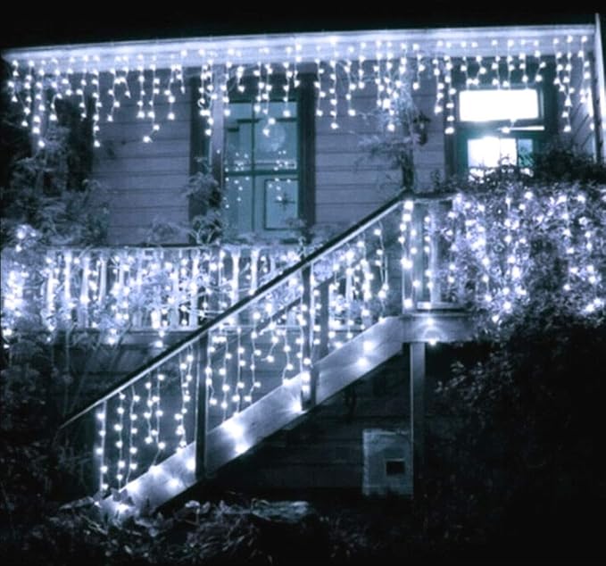 Toodour Christmas Icicle Lights Outdoor, 1224 LED 100ft 8 Modes Fairy Icicle String Light with 204 Drops, Led Christmas Lights Twinkle for Holiday, Party, Wedding, Eaves, Xmas Decorations (White)