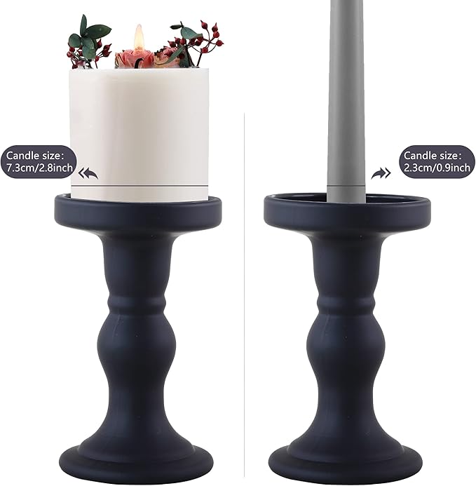 GMWD 3 Pcs Black Glass Candle Holder Set Clear, Candlesticks Holders Pillar Taper Candles Tealight Stand for Wedding Centerpieces Home Decorations Dining Table