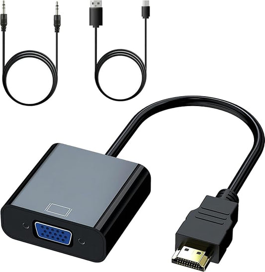 SZFUDIGO HDMI to VGA Adapter with 3.5mm Audio and Micro USB Power - Gold-Plated HDMI to VGA Adapter (Male to Female) Compatible for Desktop, Laptop, Monitor, Projector, HDTV, Xbox and More