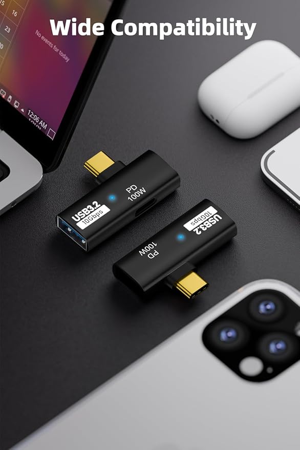 AreMe 2-in-1 USB C to USB 3.2 Adapter with 100W Charging Port, Thunderbolt 4/3 OTG Converter for Rog Ally, Steam Deck, Quest 2, iPhone 15 Series, iPad, MacBook, Not Support Video - Black