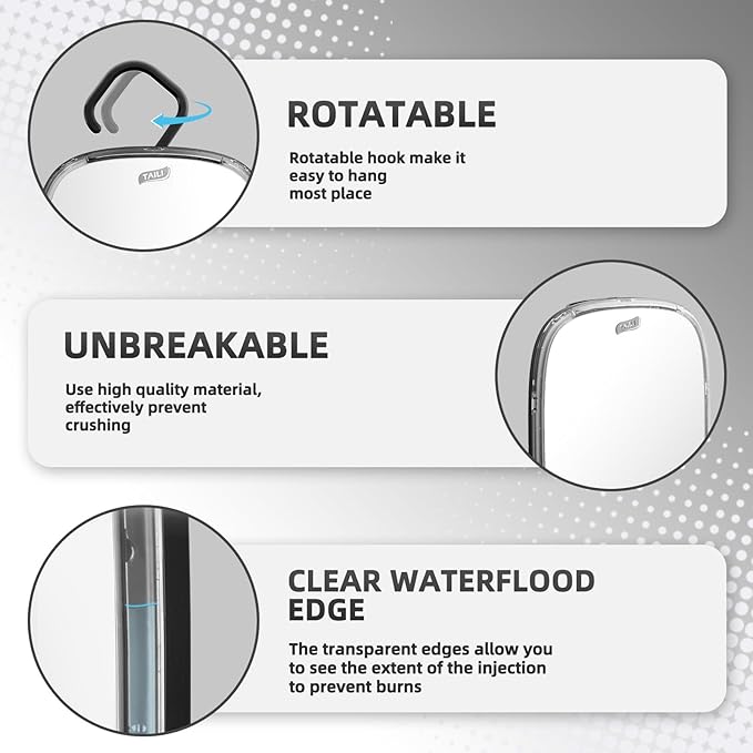 TAILI Fogless Mirror for Shower, Wall Hanging Mirror for Travel Camping, Removable Antifog Shaving for Shower Accessories, Bathroom, Portable, Shatterproof for Men, Women-Black