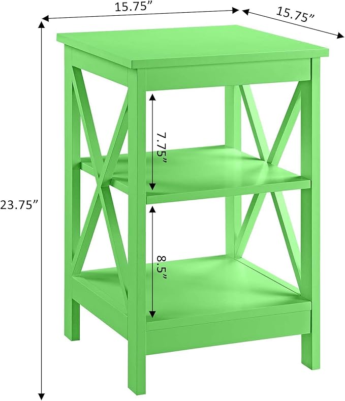 Convenience Concepts Oxford End Table 15.75" - Modern Living Room Table with Storage Shelves, Transitional Nightstand Side Table for Home Decor and Display, Lime Green