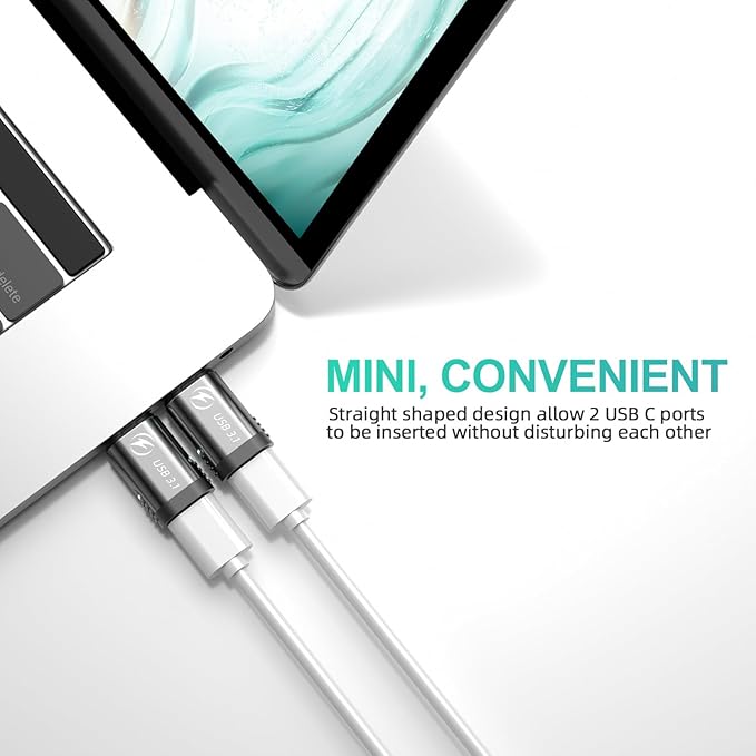 USB C Magnetic Adapter Straight 2 Pack, 24 pin Magnetic USB C Adapter with PD 100W 5A Fast Charging 10Gbs Data Transfer USB3.1 4K 60Hz Video for Thunderbolt 3 MacBook Pro/Air and More Type C Devices