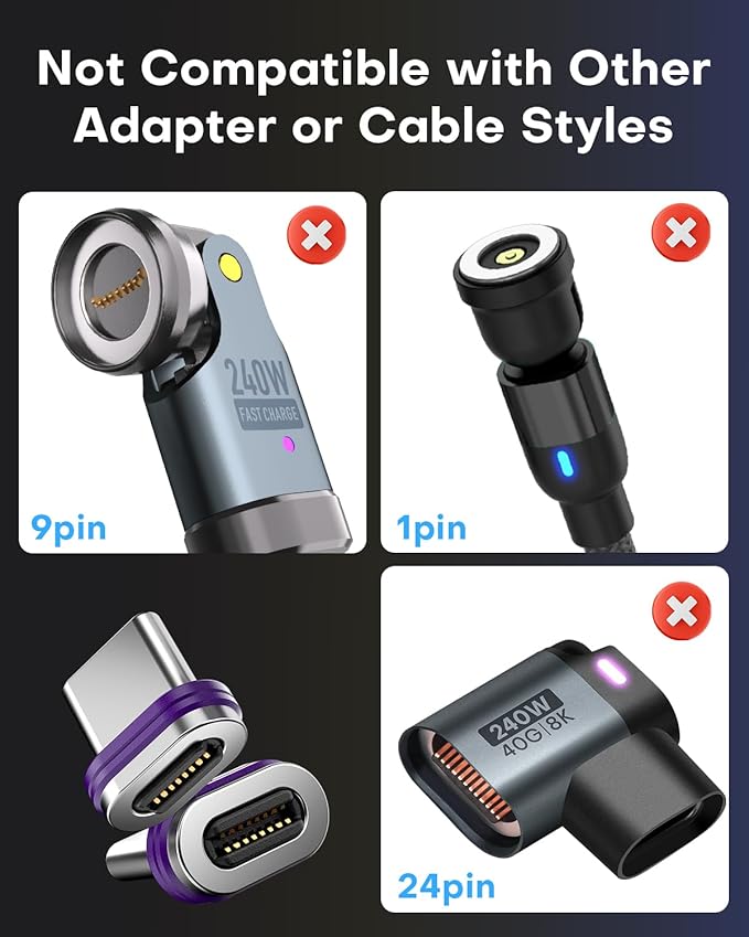 Magnetic 16PIN Lightning Tips Terminal Universal 240W PD Fast Charging 40Gbps Compatible with 16-Pin Adapters Cables for iPhone 6-14 Devices
