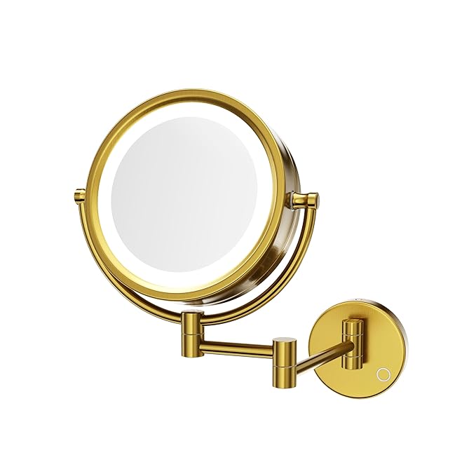GURUN 8.5" Plug-in Magnifying Makeup Mirror with 3 Tones Dimmable LED Lights Double Sided Touch Control Wall Mounted Vanity Mirror for Bathroom with 10X Magnification M1809DGJ-T (Brushed Gold)