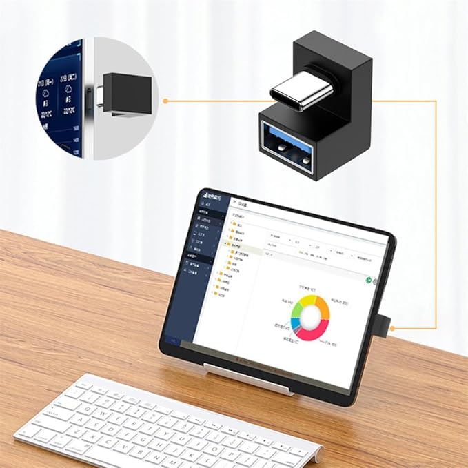 xiwai 180 Degree Up & Down Angled Type-C USB-C OTG to USB 3.0 Female Extension Adapter for Cell Phone & Tablet