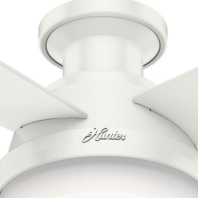 Hunter 52 inch Indoor Ceiling Fan with LED Light and Remote Control - White Modern Ceiling Fan, Low Profile Mount, 4 Blades, For Bedroom, Living Room, or Kitchen, Quiet - Dempsey 59242, Fresh White