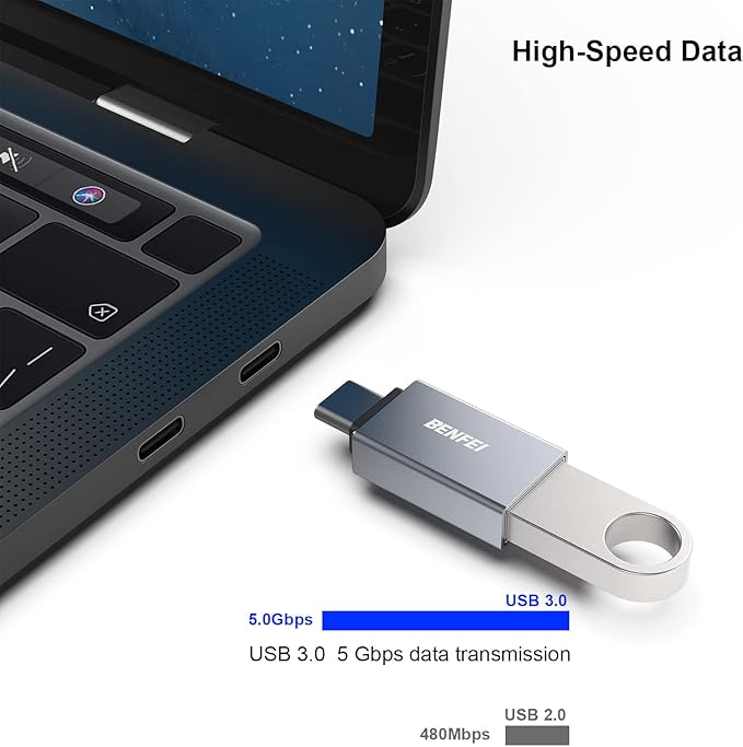 BENFEI USB C to USB 3.0 Adapter, 3 Pack USB C to A Male to Female Adapter Compatible with iPhone 15 Pro/Max, MacBook Pro/Air 2023, iPad Pro, iMac, S23, XPS 17, Surface Book 3 and More - Gray