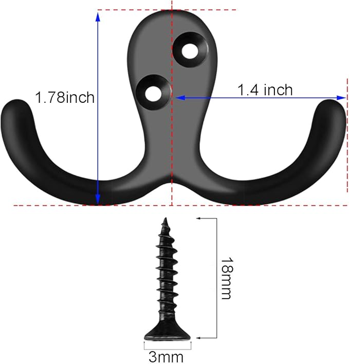 IBosins 20 Pack Heavy Duty Double Prong Coat Hooks Wall Mounted with 40 Screws Retro Double Hooks Utility Hooks for Coat, Scarf, Bag, Towel, Key, Cap, Cup, Hat