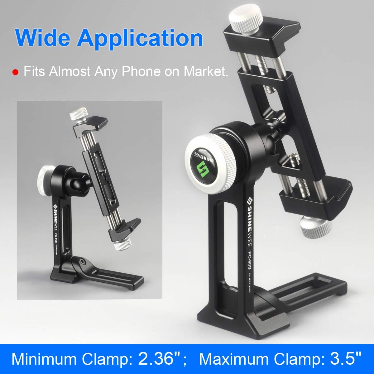 Metal Phone Tripod Mount Adapter, Phone Holder Stand with Arca Swiss and 1/4" Screw Mount, 360 Degree Rotate